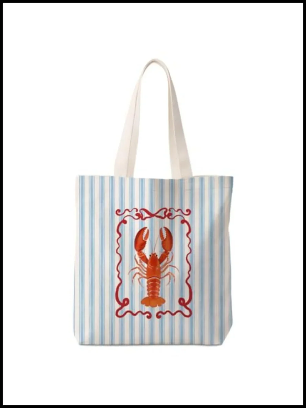 Linen Canvas Tote Bag with Lobster Print, Reusable Shopping Grocery Bag